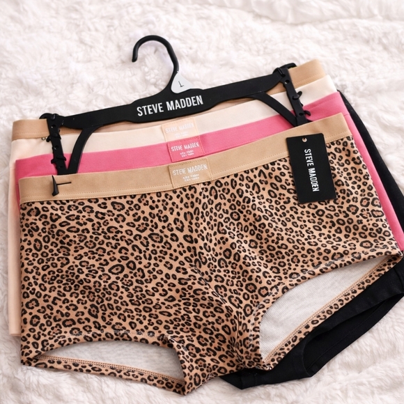 Steve Madden Other - Steve Madden 5-Pack Boybrief Panties Size L NWT Leopard Pink Black Bundle